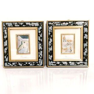Framed Italian Silver Foil Art Prints Pair Hand Colored 925 Limited Edition
